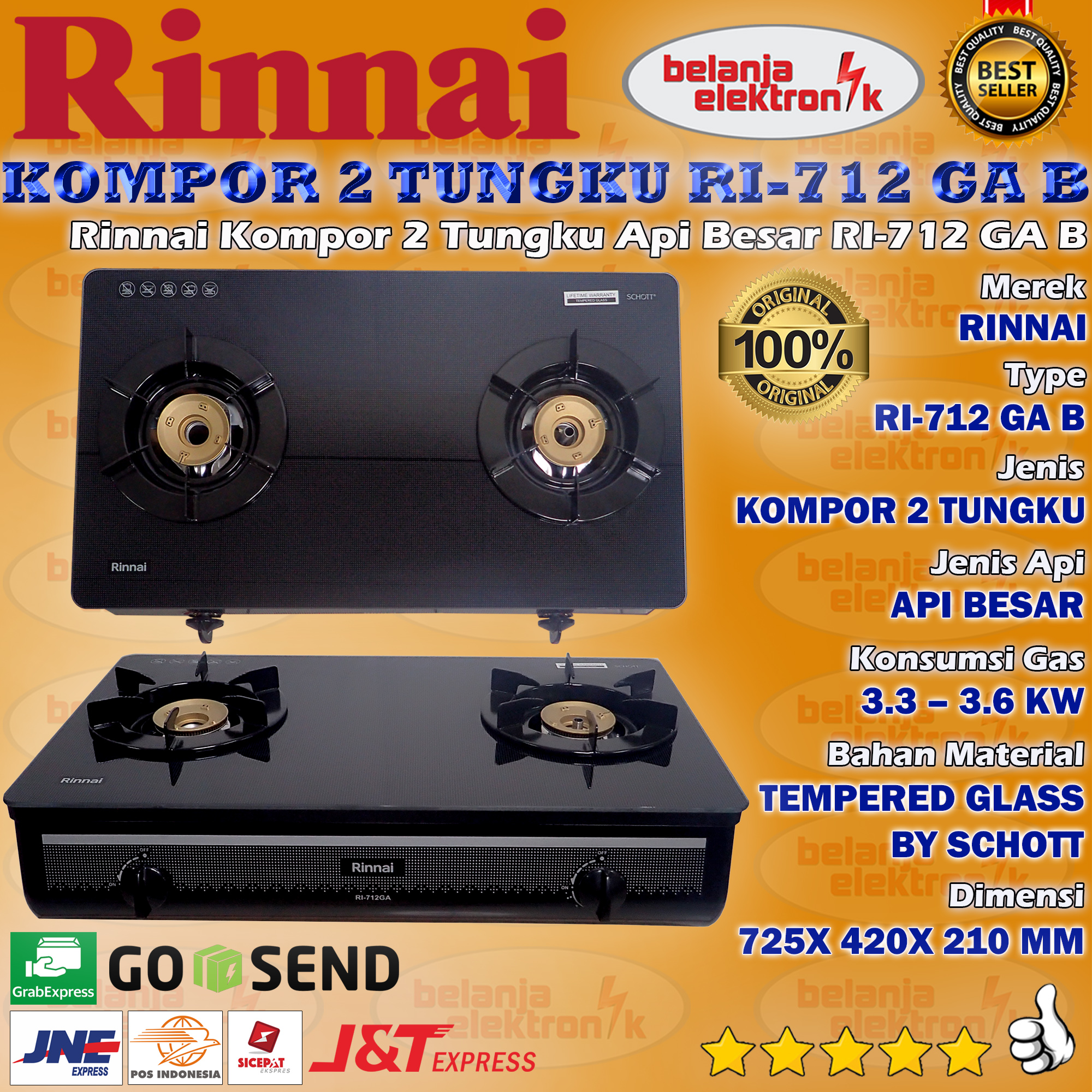 Rinnai Kompor Gas 2 Tungku Kaca Ri 712 Ga B Lazada Indonesia